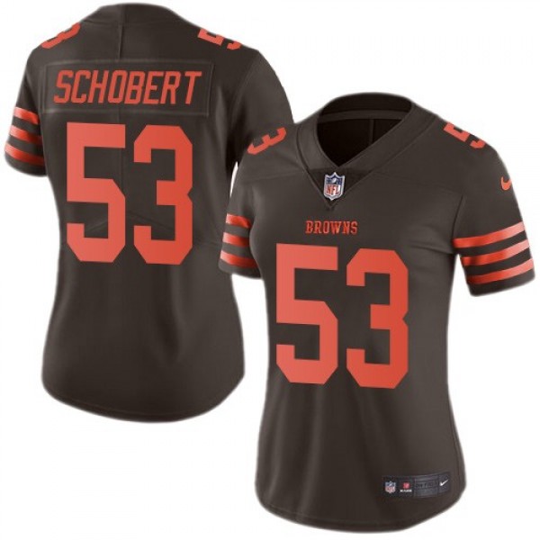 Women's Browns #53 Joe Schobert Brown Stitched NFL Limited Rush Jersey