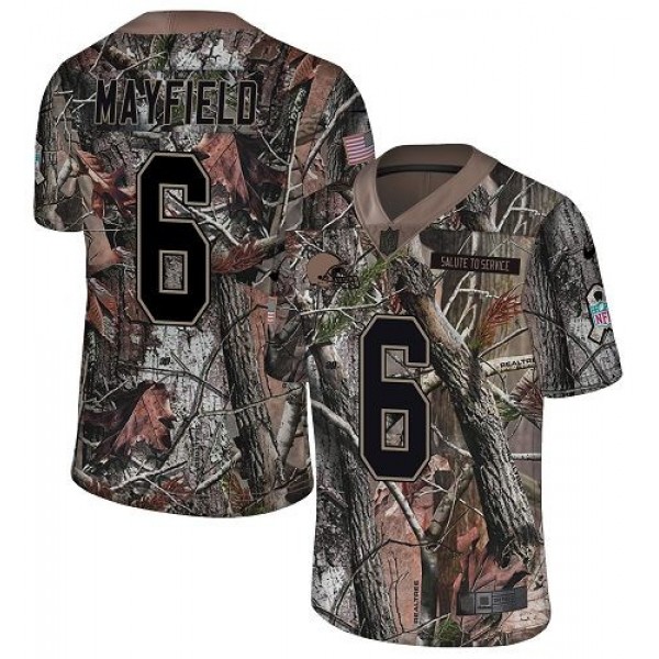 Nike Browns #6 Baker Mayfield Camo Men's Stitched NFL Limited Rush Realtree Jersey