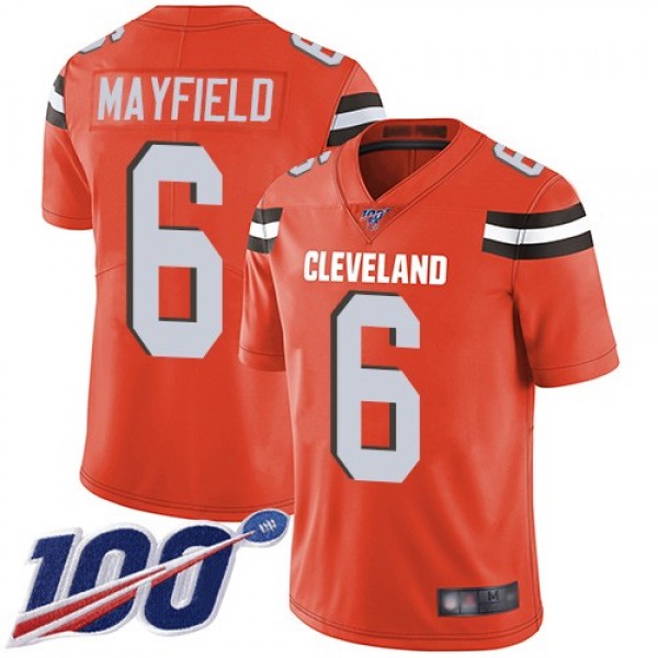 Nike Browns #6 Baker Mayfield Orange Alternate Men's Stitched NFL 100th Season Vapor Limited Jersey