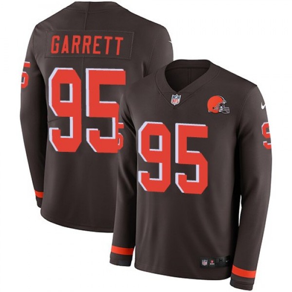 Nike Browns #95 Myles Garrett Brown Team Color Men's Stitched NFL Limited Therma Long Sleeve Jersey