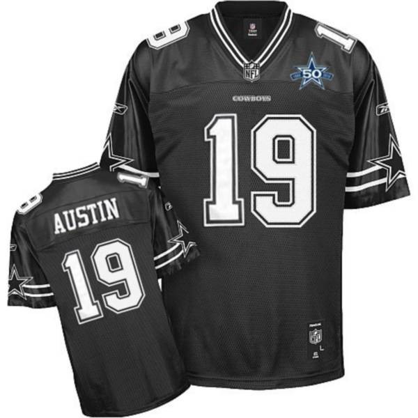 Cowboys #19 Miles Austin Black Shadow Team 50TH Anniversary Patch Stitched NFL Jersey
