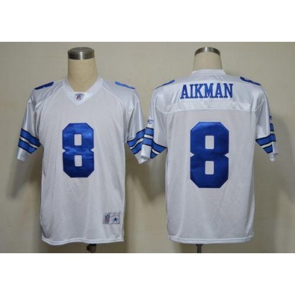 Cowboys #8 Troy Aikman White Legend Throwback Stitched NFL Jersey