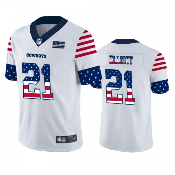 Dallas Cowboys #21 Ezekiel Elliott White Men's Nike Team Logo USA Flag Vapor Untouchable Limited NFL Jersey