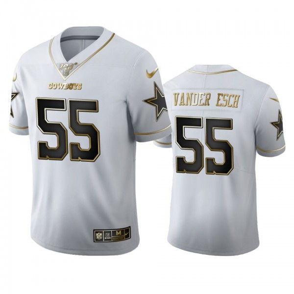 Dallas Cowboys #55 Leighton Vander Esch Men's Nike White Golden Edition Vapor Limited NFL 100 Jersey