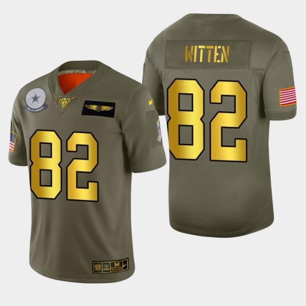 Dallas Cowboys #82 Jason Witten Men's Nike Olive Gold 2019 Salute to Service Limited NFL 100 Jersey