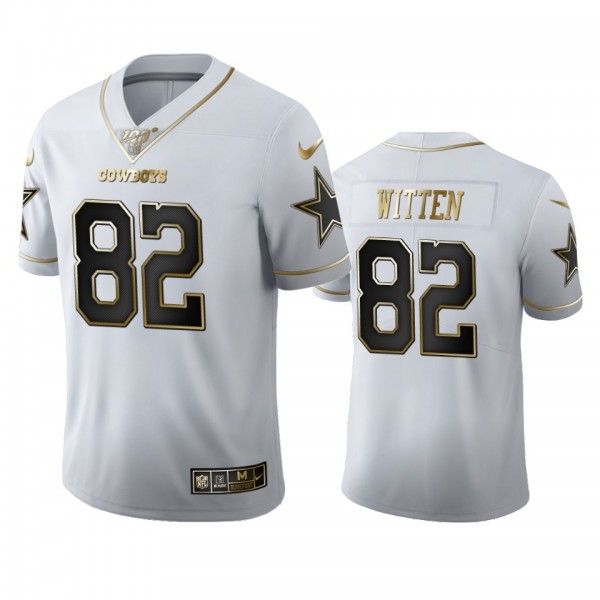 Dallas Cowboys #82 Jason Witten Men's Nike White Golden Edition Vapor Limited NFL 100 Jersey
