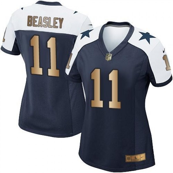 Women's Cowboys #11 Cole Beasley Navy Blue Thanksgiving Throwback Stitched NFL Elite Gold Jersey