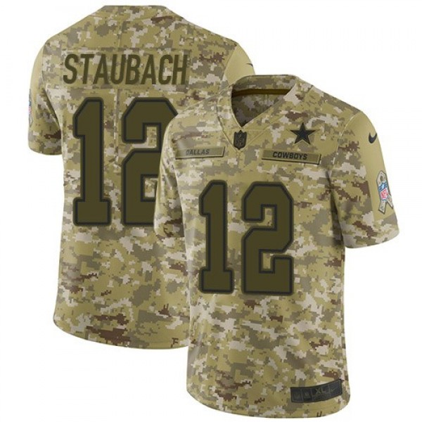Nike Cowboys #12 Roger Staubach Camo Men's Stitched NFL Limited 2018 Salute To Service Jersey