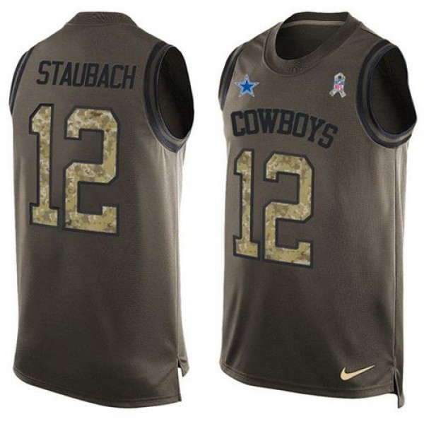Nike Cowboys #12 Roger Staubach Green Men's Stitched NFL Limited Salute To Service Tank Top Jersey