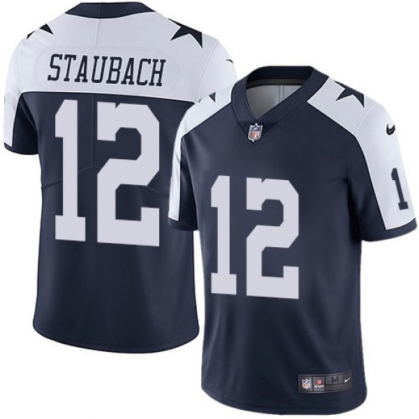 Nike Cowboys #12 Roger Staubach Navy Blue Thanksgiving Men's Stitched NFL Vapor Untouchable Limited Throwback Jersey
