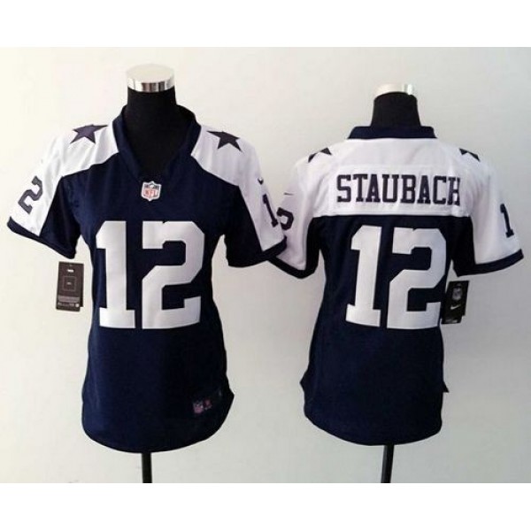 Women's Cowboys #12 Roger Staubach Navy Blue Thanksgiving Throwback Stitched NFL Elite Jersey