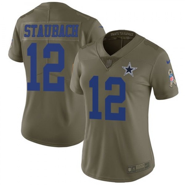 Women's Cowboys #12 Roger Staubach Olive Stitched NFL Limited 2017 Salute to Service Jersey