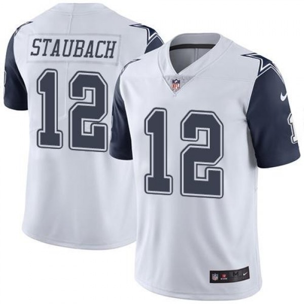 Nike Cowboys #12 Roger Staubach White Men's Stitched NFL Limited Rush Jersey