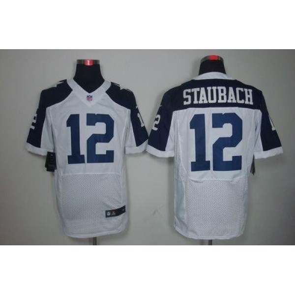 Nike Cowboys #12 Roger Staubach White Thanksgiving Throwback Men's Stitched NFL Elite Jersey