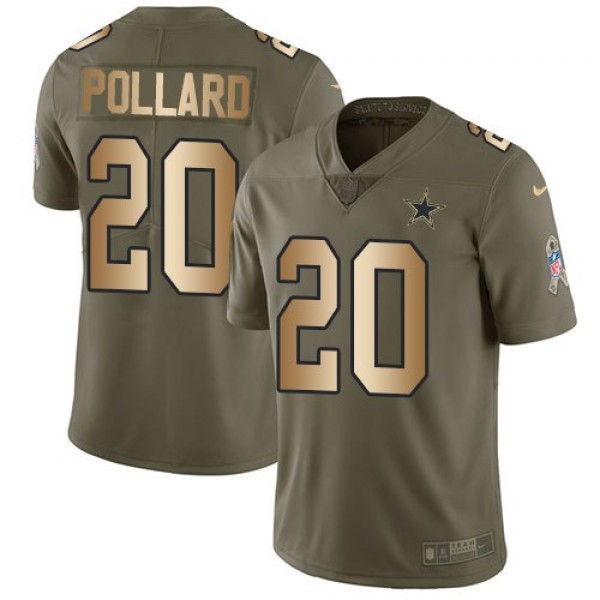 Nike Cowboys #20 Tony Pollard Olive/Gold Men's Stitched NFL Limited 2017 Salute To Service Jersey