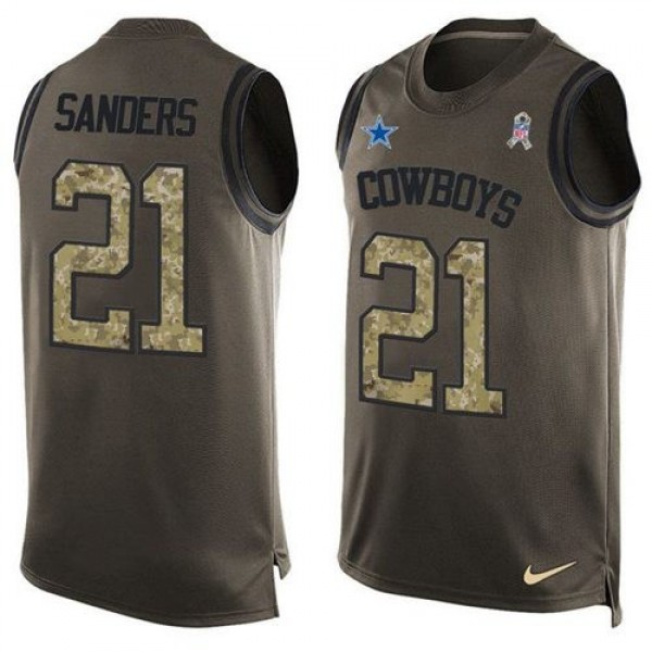 Nike Cowboys #21 Deion Sanders Green Men's Stitched NFL Limited Salute To Service Tank Top Jersey