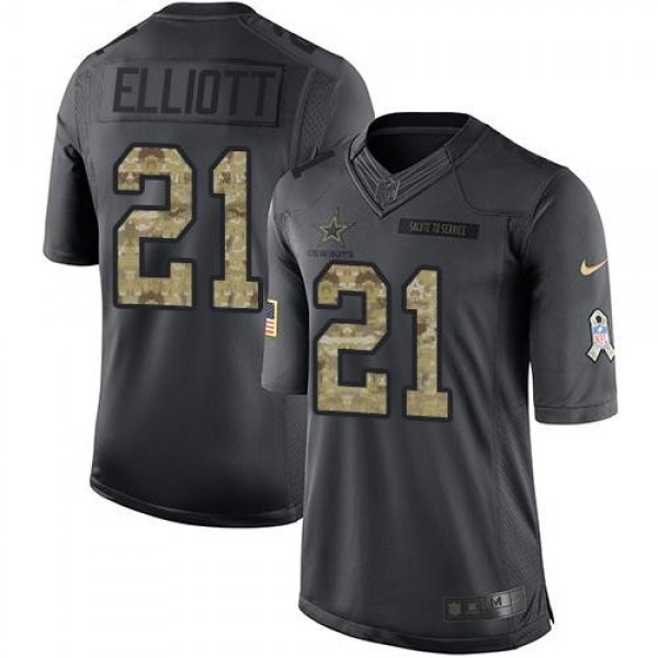 Nike Cowboys #21 Ezekiel Elliott Black Men's Stitched NFL Limited 2016 Salute To Service Jersey