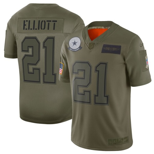 Nike Cowboys #21 Ezekiel Elliott Camo Men's Stitched NFL Limited 2019 Salute To Service Jersey