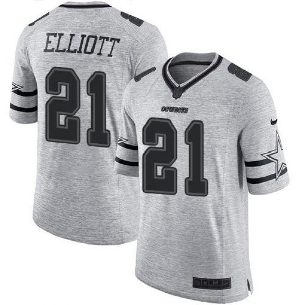 Nike Cowboys #21 Ezekiel Elliott Gray Men's Stitched NFL Limited Gridiron Gray II Jersey