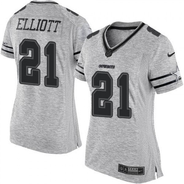 Women's Cowboys #21 Ezekiel Elliott Gray Stitched NFL Limited Gridiron Gray II Jersey