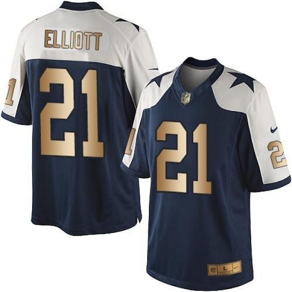 Nike Cowboys #21 Ezekiel Elliott Navy Blue Thanksgiving Men's Stitched NFL Limited Gold Jersey