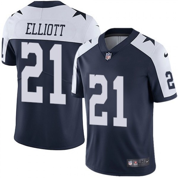 Nike Cowboys #21 Ezekiel Elliott Navy Blue Thanksgiving Men's Stitched NFL Vapor Untouchable Limited Throwback Jersey