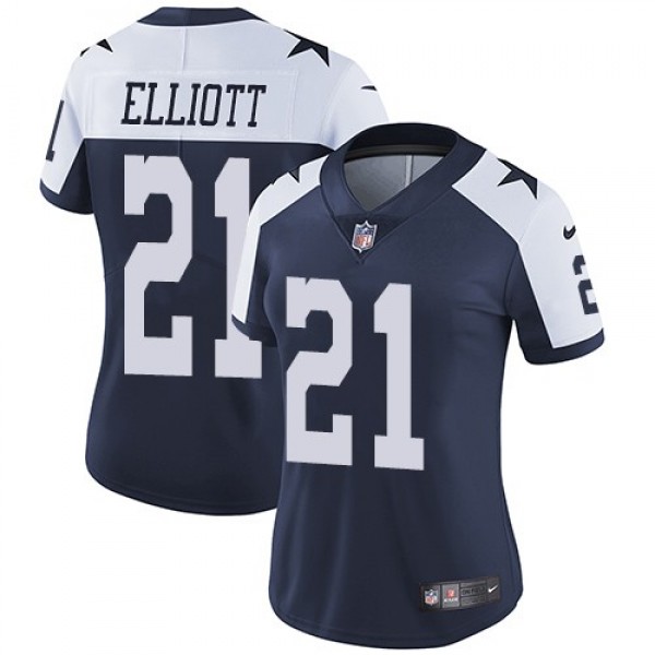 Women's Cowboys #21 Ezekiel Elliott Navy Blue Thanksgiving Stitched NFL Vapor Untouchable Limited Throwback Jersey
