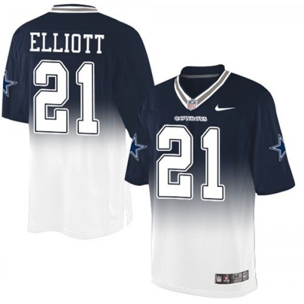 Nike Cowboys #21 Ezekiel Elliott Navy Blue/White Men's Stitched NFL Elite Fadeaway Fashion Jersey