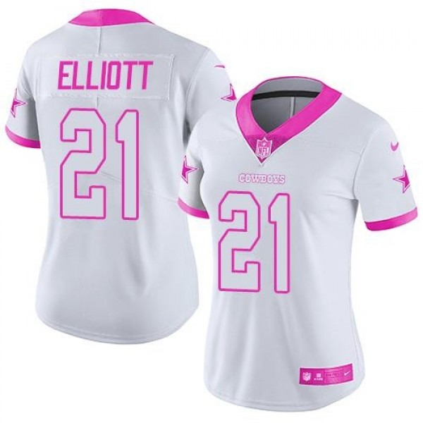 Women's Cowboys #21 Ezekiel Elliott White Pink Stitched NFL Limited Rush Jersey