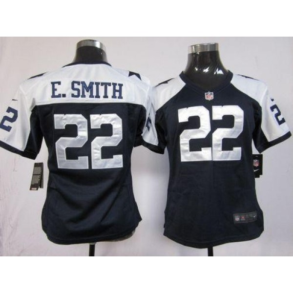 Women's Cowboys #22 Emmitt Smith Navy Blue Thanksgiving Throwback Stitched NFL Elite Jersey