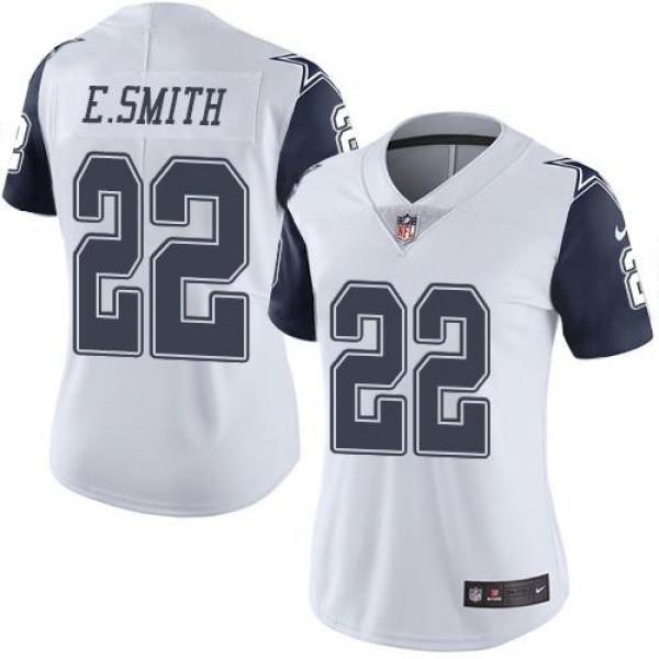 Women's Cowboys #22 Emmitt Smith White Stitched NFL Limited Rush Jersey