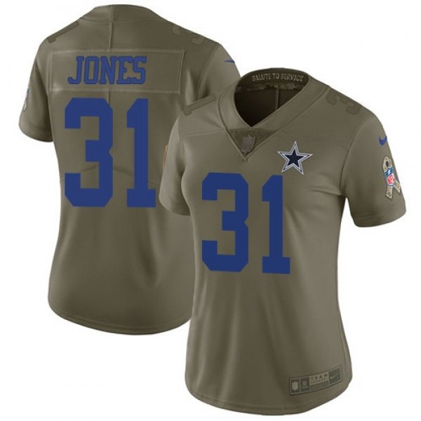 Women's Cowboys #31 Byron Jones Olive Stitched NFL Limited 2017 Salute to Service Jersey