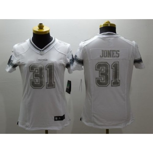 Women's Cowboys #31 Byron Jones White Stitched NFL Limited Platinum Jersey