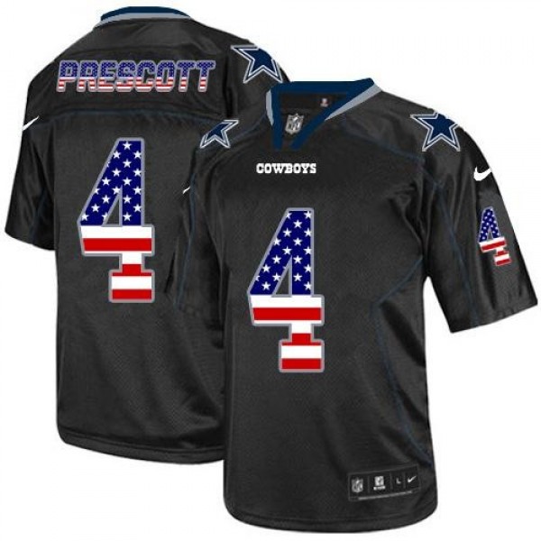Nike Cowboys #4 Dak Prescott Black Men's Stitched NFL Elite USA Flag Fashion Jersey