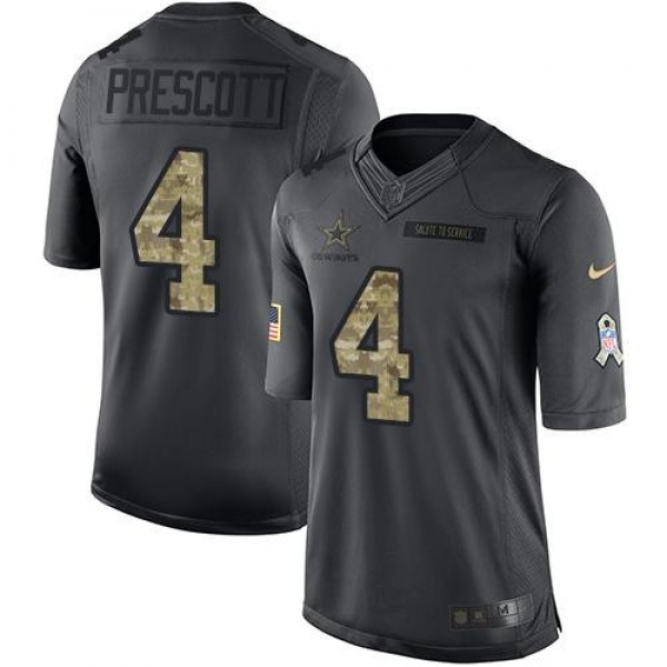 Nike Cowboys #4 Dak Prescott Black Men's Stitched NFL Limited 2016 Salute To Service Jersey