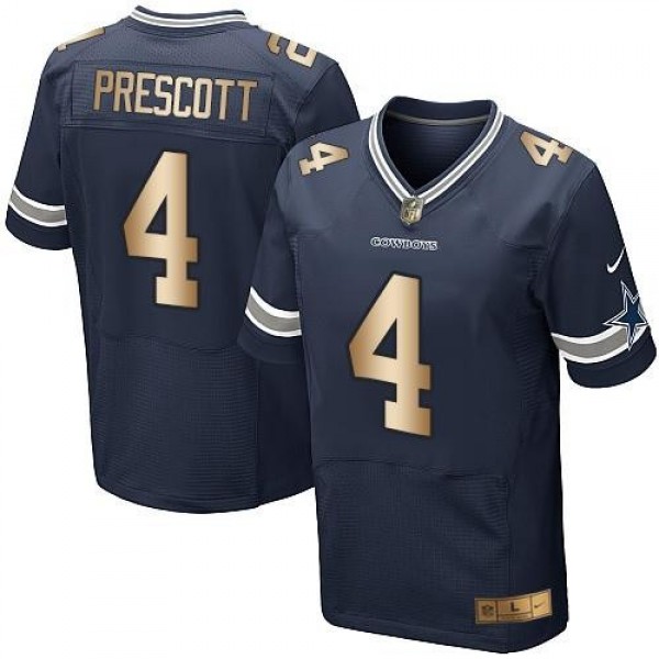 Nike Cowboys #4 Dak Prescott Navy Blue Team Color Men's Stitched NFL Elite Gold Jersey
