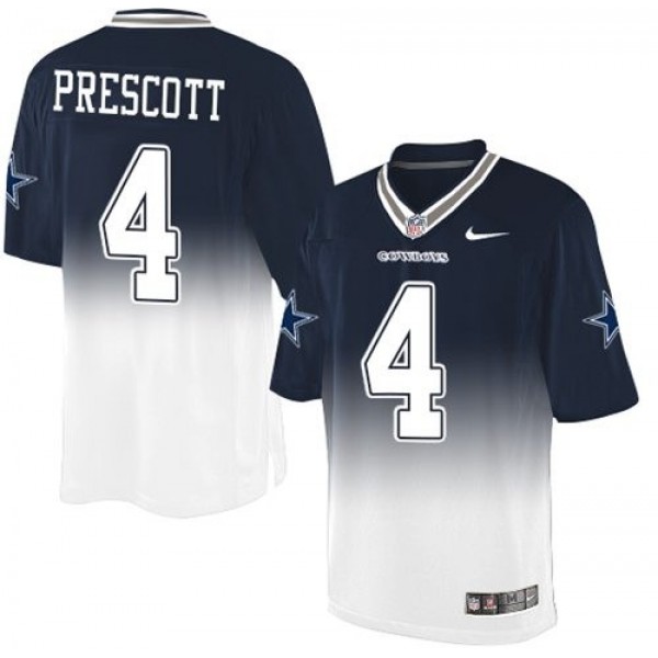 Nike Cowboys #4 Dak Prescott Navy Blue/White Men's Stitched NFL Elite Fadeaway Fashion Jersey