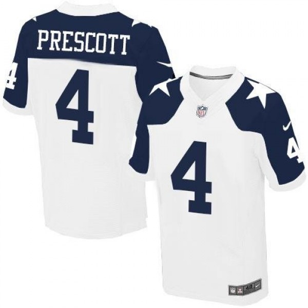 Nike Cowboys #4 Dak Prescott White Thanksgiving Throwback Men's Stitched NFL Elite Jersey