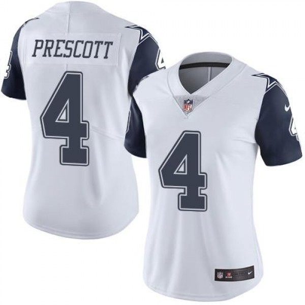 Women's Cowboys #4 Dak Prescott White Stitched NFL Limited Rush Jersey