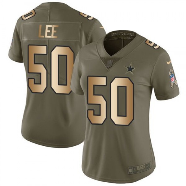 Women's Cowboys #50 Sean Lee Olive Gold Stitched NFL Limited 2017 Salute to Service Jersey
