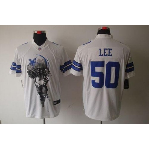 Nike Cowboys #50 Sean Lee White Men's Stitched NFL Helmet Tri-Blend Limited Jersey