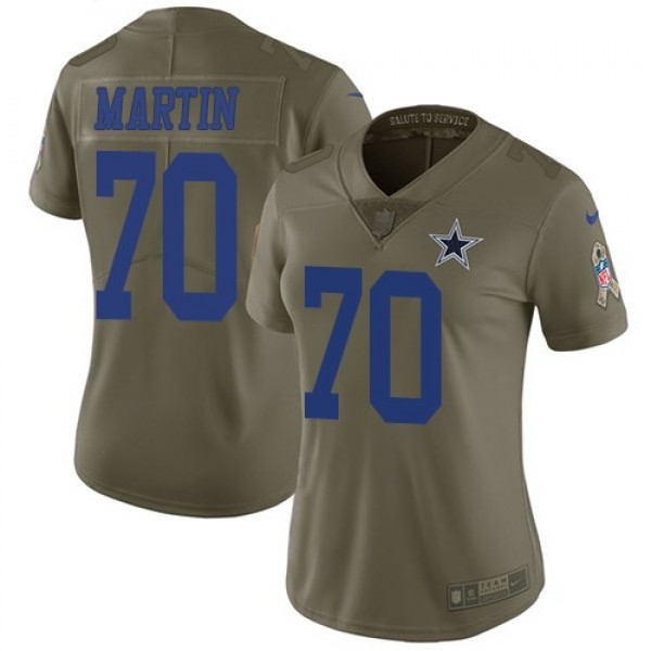 Women's Cowboys #70 Zack Martin Olive Stitched NFL Limited 2017 Salute to Service Jersey
