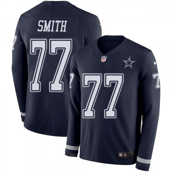 Nike Cowboys #77 Tyron Smith Navy Blue Team Color Men's Stitched NFL Limited Therma Long Sleeve Jersey