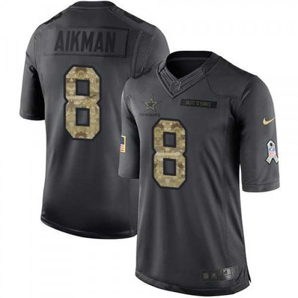 Nike Cowboys #8 Troy Aikman Black Men's Stitched NFL Limited 2016 Salute To Service Jersey