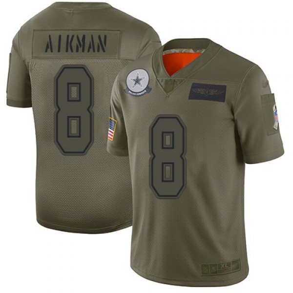 Nike Cowboys #8 Troy Aikman Camo Men's Stitched NFL Limited 2019 Salute To Service Jersey