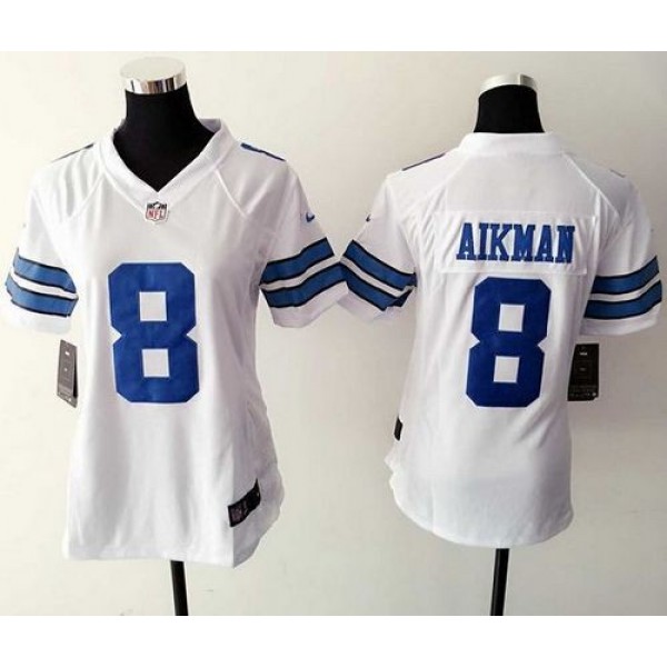 Women's Cowboys #8 Troy Aikman Ware White Stitched NFL Elite Jersey