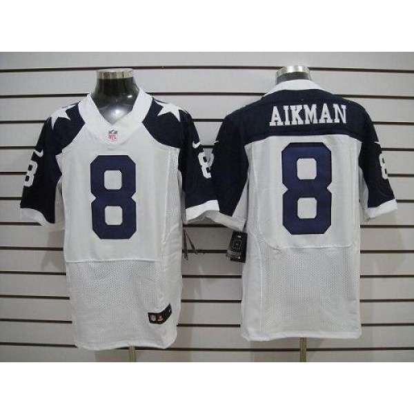 Nike Cowboys #8 Troy Aikman White Thanksgiving Throwback Men's Stitched NFL Elite Jersey