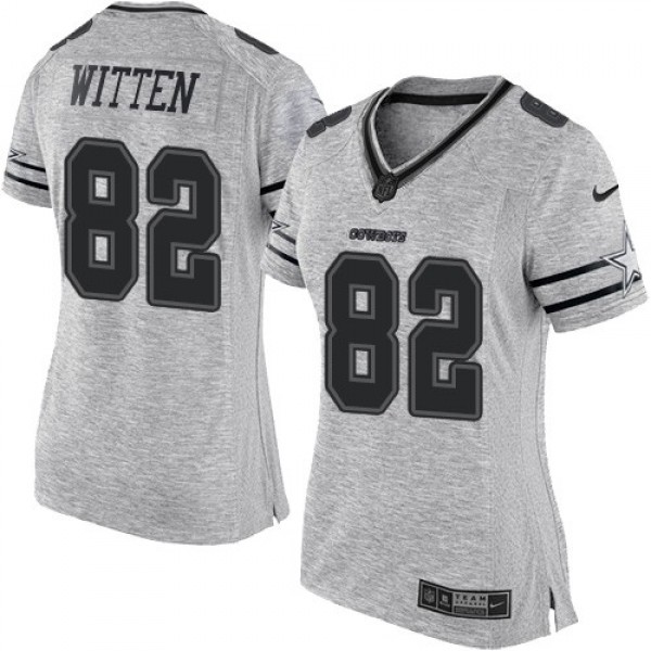 Women's Cowboys #82 Jason Witten Gray Stitched NFL Limited Gridiron Gray II Jersey