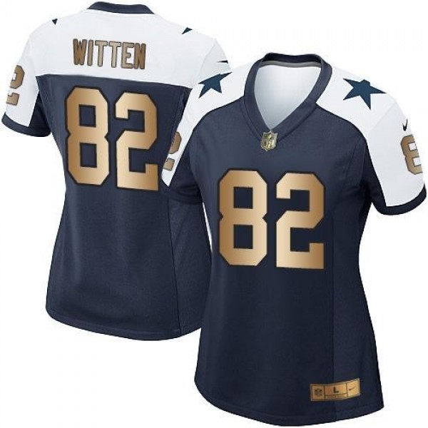Women's Cowboys #82 Jason Witten Navy Blue Thanksgiving Throwback Stitched NFL Elite Gold Jersey