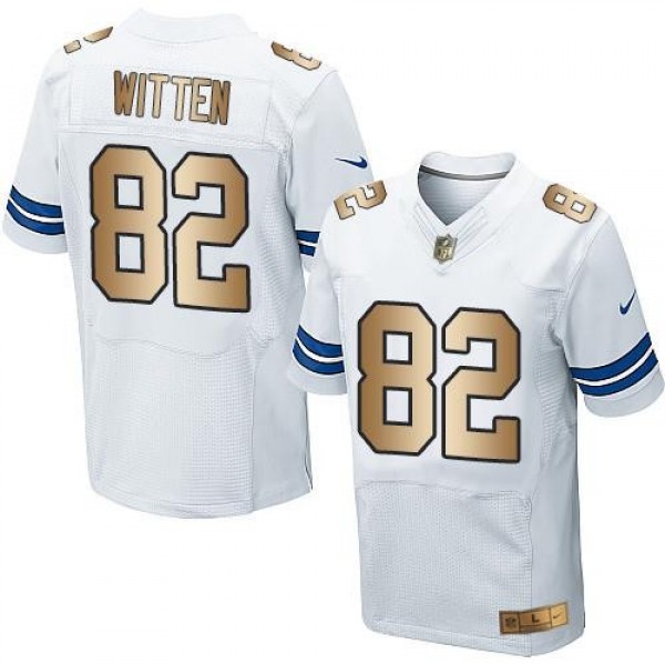 Nike Cowboys #82 Jason Witten White Men's Stitched NFL Elite Gold Jersey